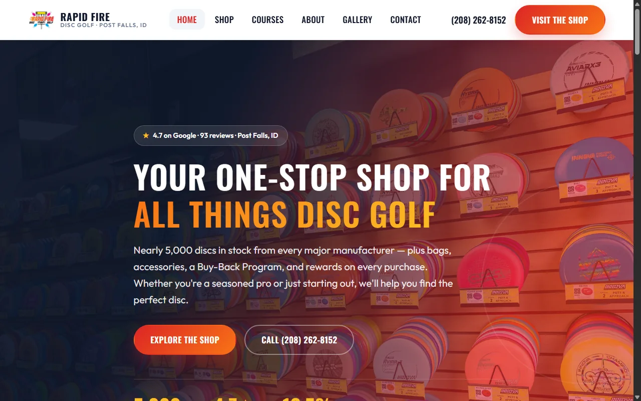 Rapid Fire Disc Golf website preview