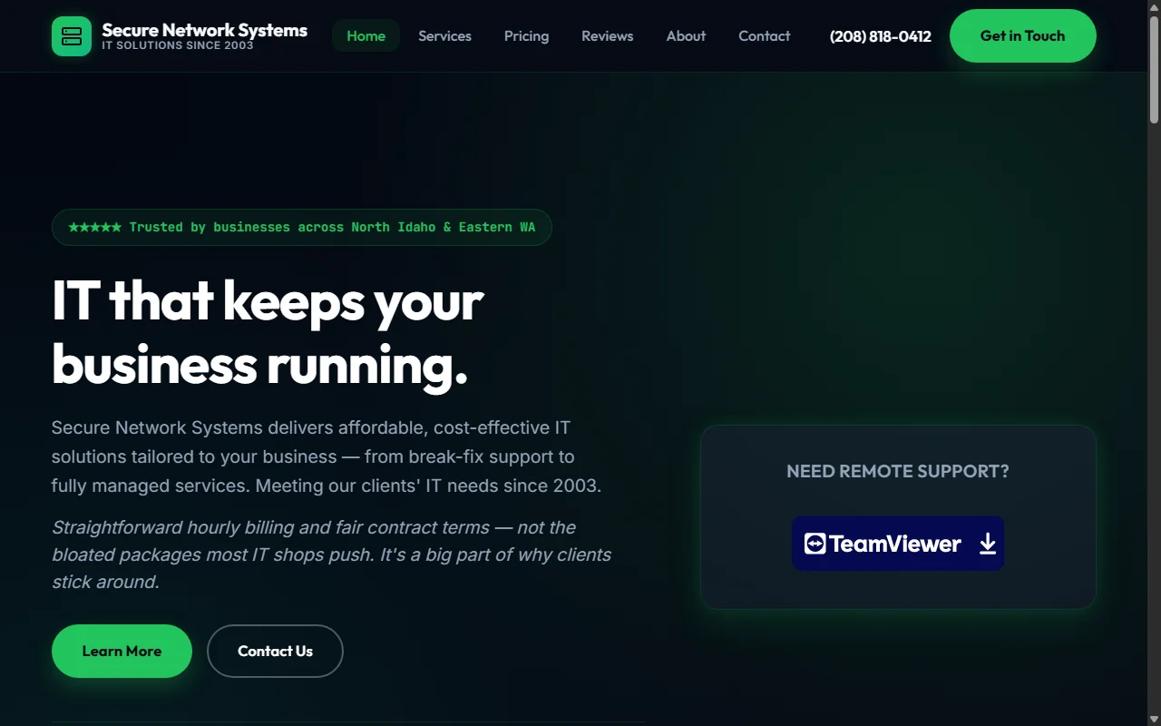 Secure Network Systems website preview